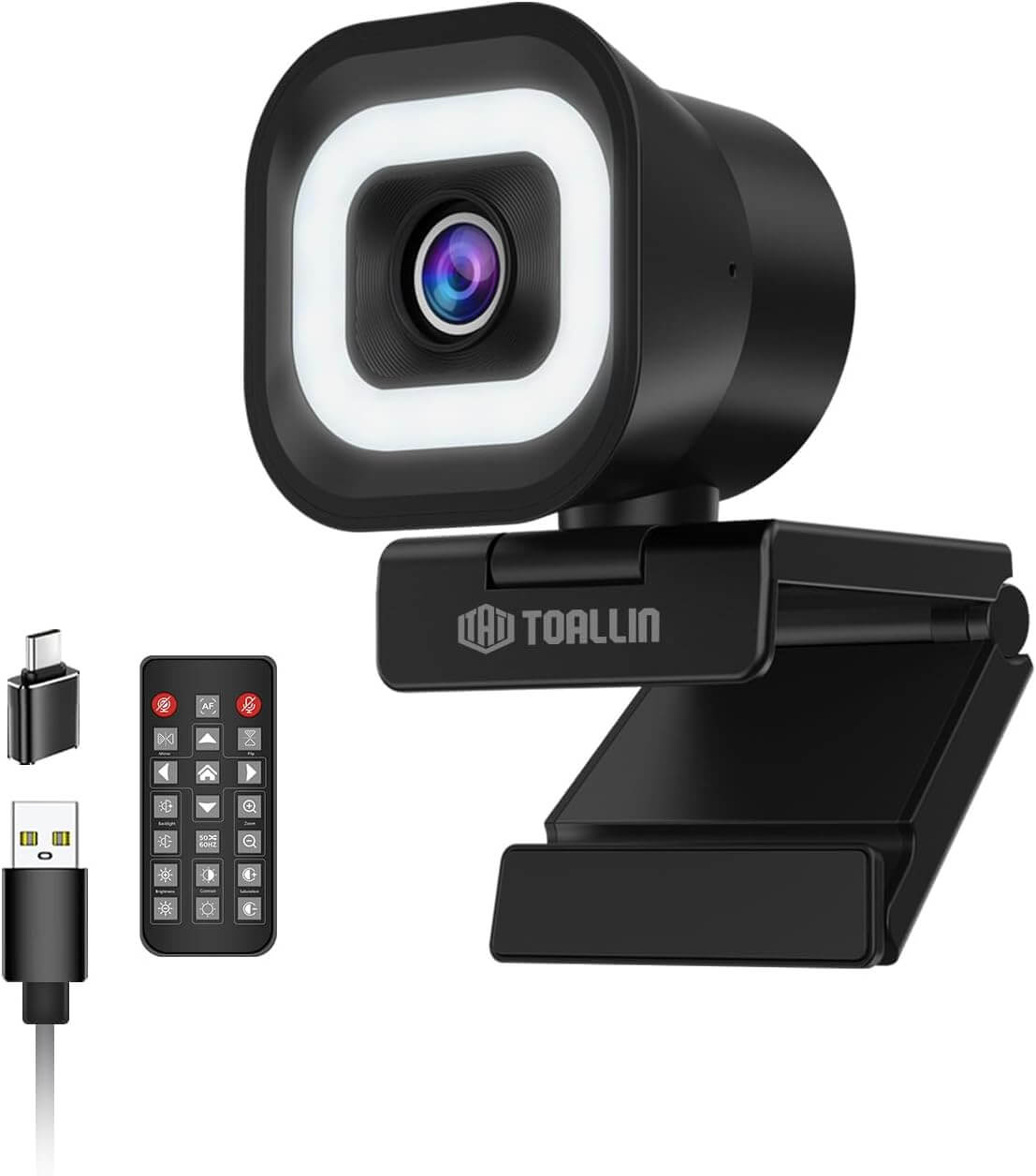 TOALLIN 4K Webcam with Ring Light